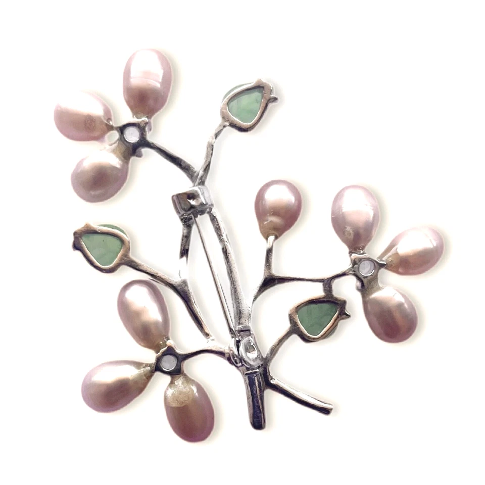 Broche de pérolas de água doce Taj, rosa, aço prata, strass transparente, Lucite + caixa - Imagem 4 de 4