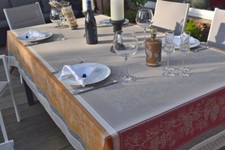 Jacquard Tischdecke Baumwolle taupe Trauben 160x250 cm Frankreich Teflonschutz