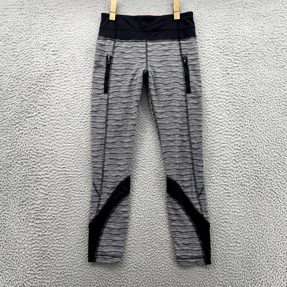Leggings Lululemon 4 Gris Estampado Ondulado Bolsillos con Cremallera Atléticos Tobillo Correr Mujeres Foto 2 de 4