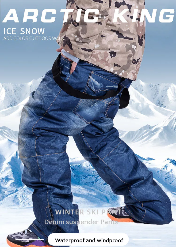 Winter Men's Waterproof Ski Pants Denim Outdoor Snowboard