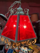 Lampadario vintage bianco e metallo ROSSO VETRO 5 pannelli LAMPADA A SOSPENSIONE 6 luci