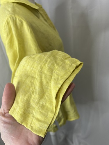 Tahari linen split side vneck linen yellow top Size Medium Spring Tunic - Picture 6 of 9
