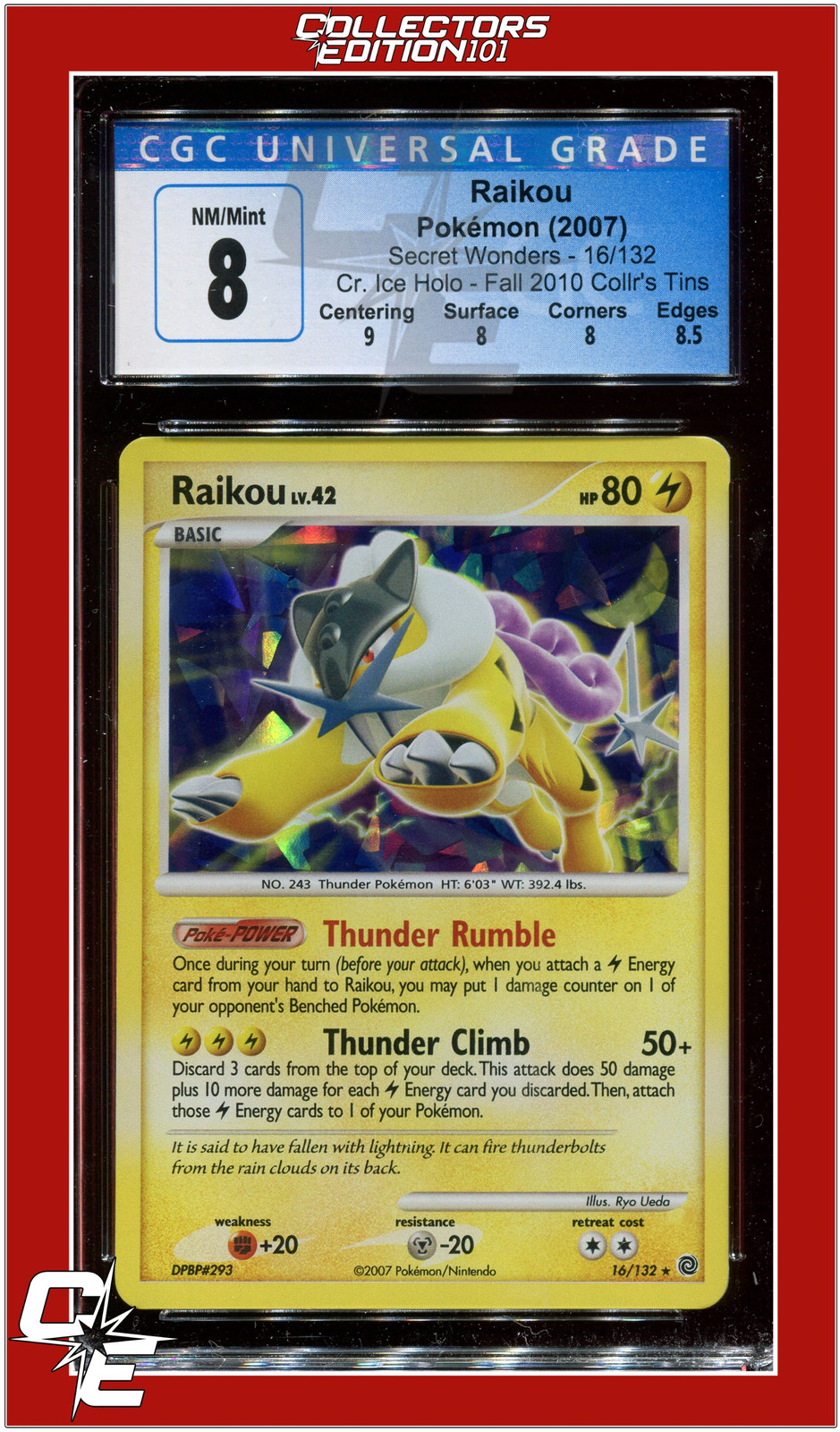 Secret Wonders 16 Raikou Cracked Ice Holo CGC 8 - Subgrades
