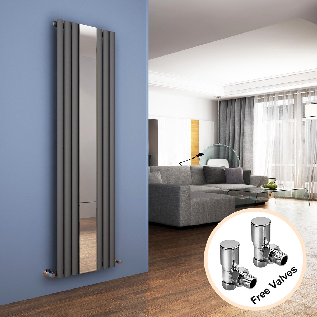 Anthracite Mirror Radiator Vertical 1800x500 Single Oval Column