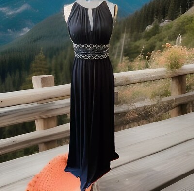 R&M RICHARDS WOMENS BLACK SLEEVELESS EMPIRE WAIST MAXI DRESS STUNNING SZ 6  NWOT