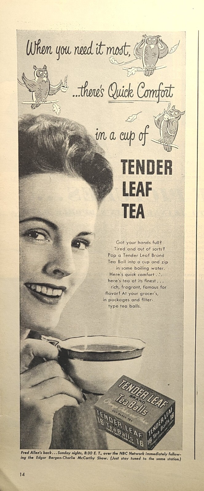Tender Leaf Cut Black for Quick Comfort Tea Balls Vintage Print Ad 1946