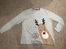 Holiday Time Shirt Womens X-Mas 3D Reindeer Fuzzy  Oh Deer  Graphic Gray Size XL