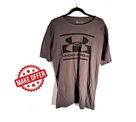 Under Armour Mens Loose Fit Heatgear Shirt Gray Long Sleeve Graphic Logo | L