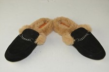 Vintogs Hanans Women's Slippers Suede Black Fur Lined Size 10 Casual Open Back
