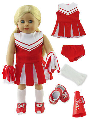 Red Cheerleader Dress Shoes Socks Pom Poms Megaphone Fit 18/" American Girl Dolls