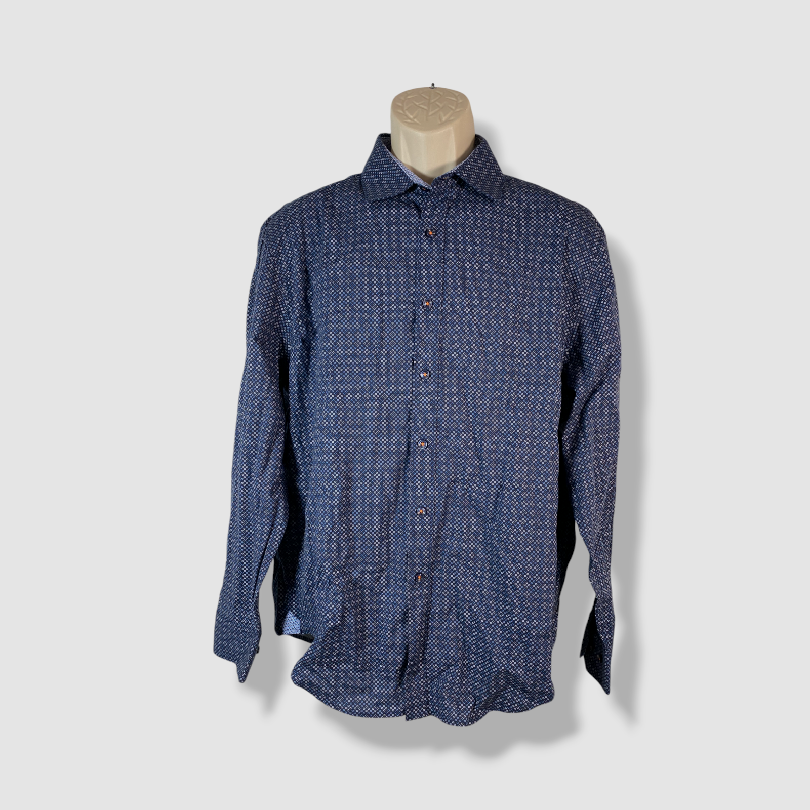 Tallia Men's Blue Slim-Fit Dot Print Long-Sleeve Button-Down Shirt Size L