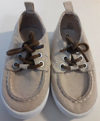Old Navy Boat Shoes Boys Size Toddler Canvas Lace Up Tan