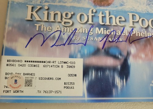 Michael Phelps Signed Sports Illustrated 8/18/08 Beckett Auto Olympics Swimming - 第 2/3 張圖片