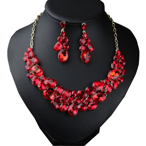 Statement Choker Crystal Necklace Earrings Bridal Wedding Party Jewelry Set Gift - Picture 8 of 33