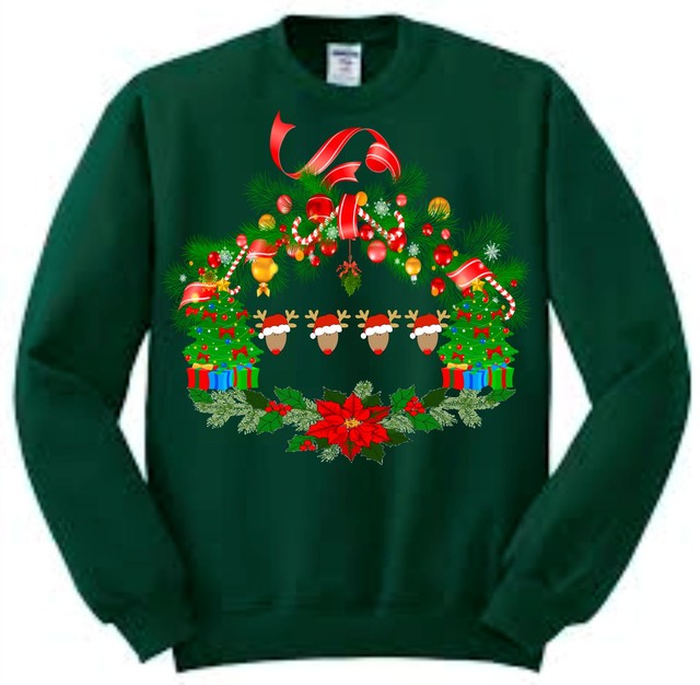 Custom Printed Ugly Christmas Sweater, Ugly Wreath | eBay