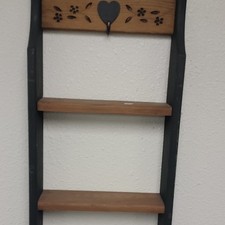 Handmade Wooden Ladder Wall Shelf Heart Floral Motif 3 Shelves Matte Finish