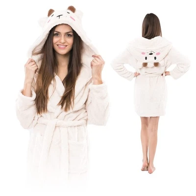 MARKENLOS Bademantel mit Kapuze, weiß, gemütlich, warm, Geschenk für Damen, Mädchen-Outfit