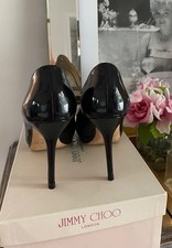 Jimmy Choo Women s Black Patent Leather Peep Toe Platform Pumps 37.5 / US 7.5
