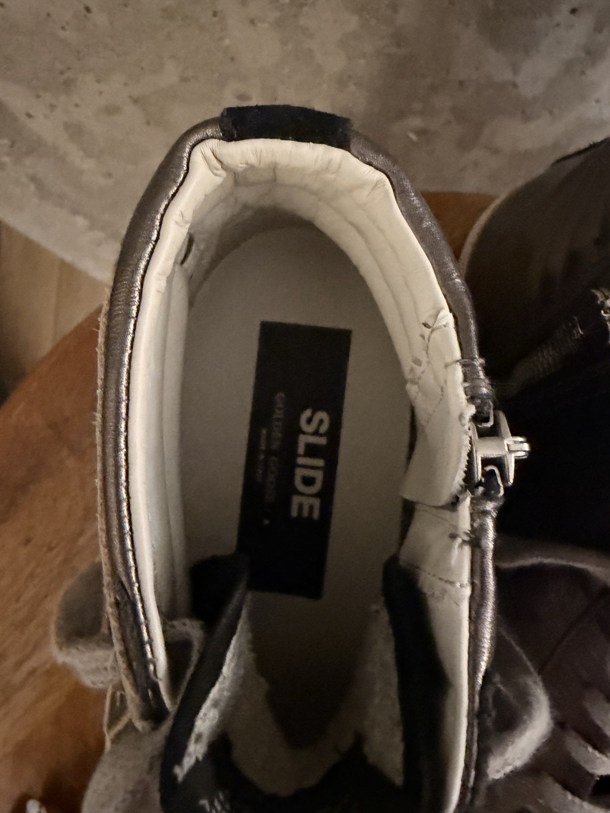 Golden Goose Slide High Top Leather Sneaker Silver Star Studs Lace Up Zip image 3