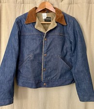 VTG Maverick Sz20 Sherpa Western Cord Collar Workwear Chore Denim Jacket USA 70s