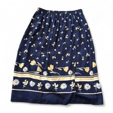 Vintage 90s Navy Faux Wrap Floral Border Print Skirt, Women's Size 10.