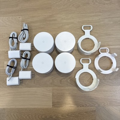 Google WiFi Mesh System AC1304 - 4 Dual Band Wireless Router Set - 3 Mounts