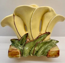 Vintage McCoy Pottery Triple Calla Lily Design Floral Planter Vase  Yellow