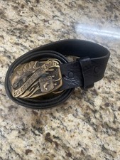 BASS Buckle Bass Anglers Sportsman Society Fishing Vintage 1990 Leather Belt