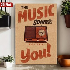 "Music Sounds You Better" Vintage Canvas Art Framed Inspirational Wall Decor