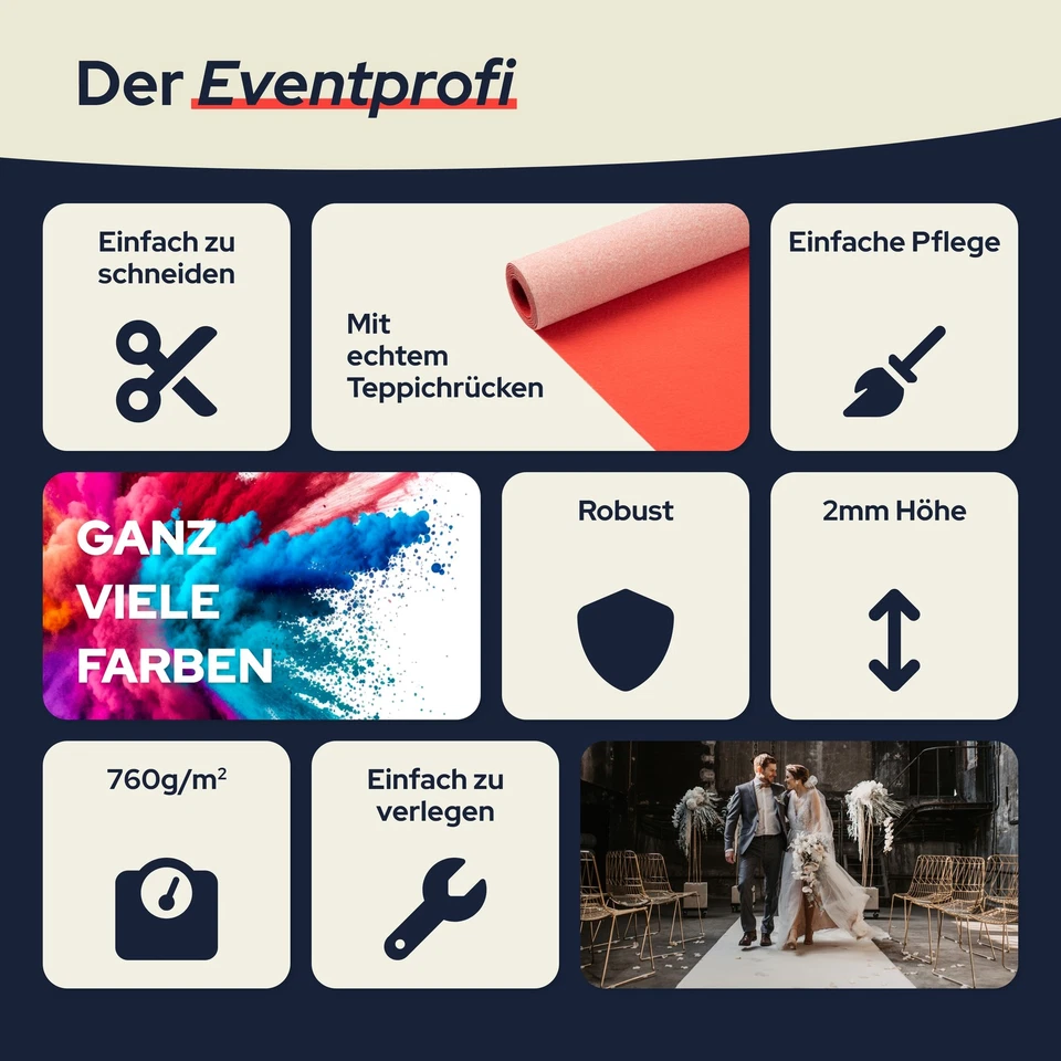 Eventteppich PODIUM Rot Messeteppich Eventläufer Hochzeitsteppich versch. Größen - Bild 4 von 4
