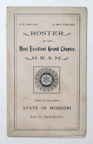 Masonic Freemasonry Roster Missouri HRAM Holy Royal Arch Mason Officers 1901-02 - 第 2/4 張圖片