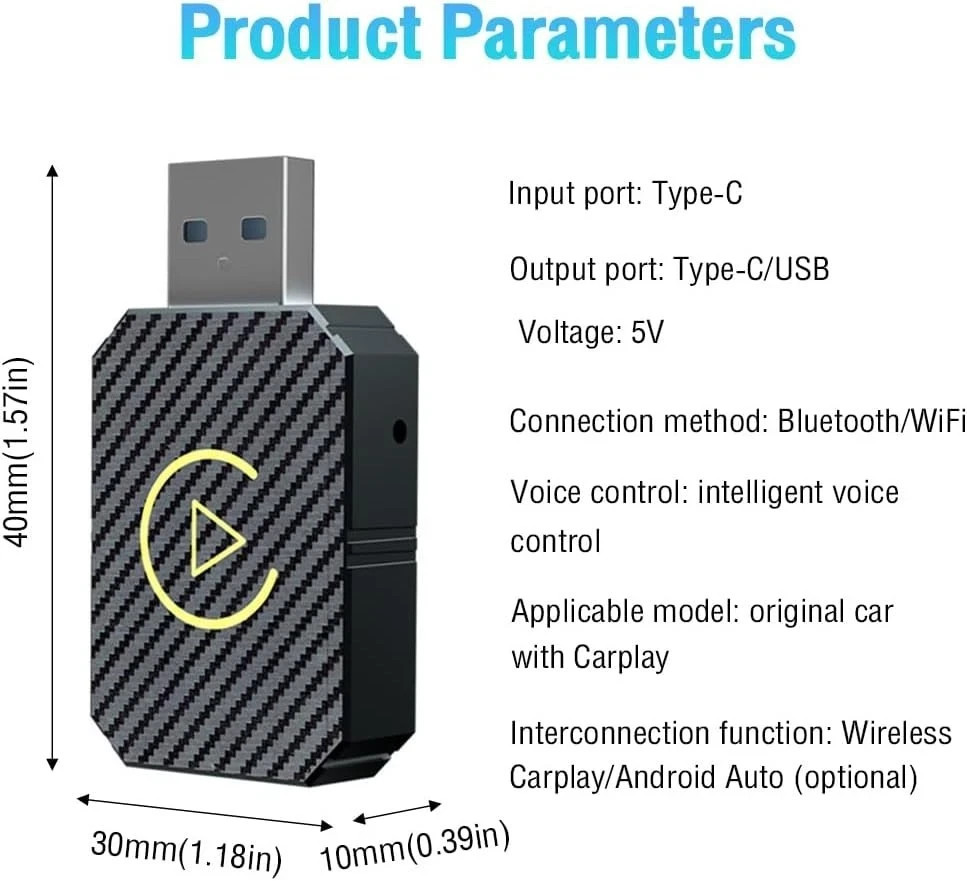 CarPlay ADATTATORE WIRELESS Auto IPHONE ANDROID 2in1 USB e Type-C Plug & Play - Miniatura 14