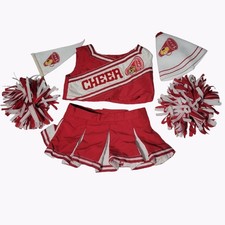 Build a Bear Cheerleading Outfit Pom Pom Pennant Megaphone Red White Cheer BAB