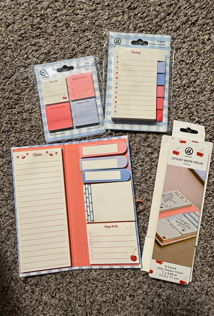 U Brands Cherry Tabbed Sticky Notes Assorted Set Multi-Color Mini Notes
