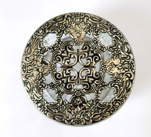 Barattolo Polvere Vetro Vintage Trinket Vanità Vittoriano Ornato Tono Argento Coperchio BAGLIORE - Foto 6 di 11