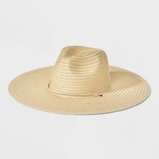 Women's Universal Thread Natural Straw Wide Brim Fedora L/XL New With Tags