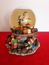 Santa Claus Checking His List w Elf Musical Large Revolving Snow Globe