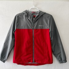Eddie Bauer Lightweight Jacket Boys Youth Kids Medium 10/12 Red Gray Windbreaker