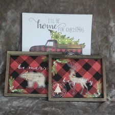 Set of 3 Buffalo Check Plaid Christmas Wall Decor