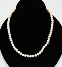 Vintage Cultured Pearl Strand Necklace White Knotted Fishhook Clasp