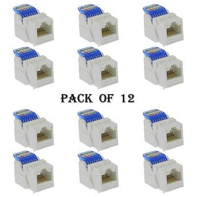 12x RJ45 Cat5E Network LAN Ethernet Keystone Jack Tool Less Snap In 8P8C White