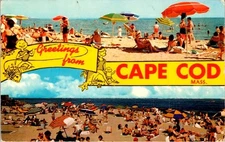 Cape Cod MA Lusterchrome Postcard 1961 Bedford Cancel Seaside Vacation