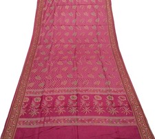 Sushila Vintage Dark Pink Indian Saree 100 Pure Silk Woven Floral Sari Fabric