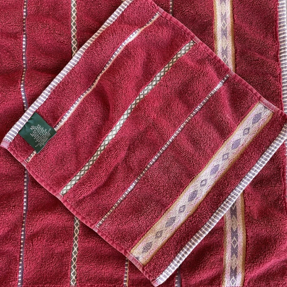 RALPH LAUREN SOUTHWEST RED /LAVENDER/PINK 2PC HAND TOWEL & WASHCLOTH SET - Image 2 of 3