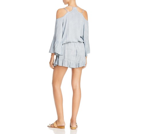 Swim Cover Up Crochet Lace Pleated Romper Washed Denim Medium SURF GYPSY $98-NWT - Picture 2 of 3