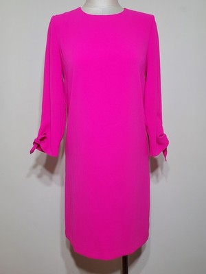 CeCe Hot Pink Shift Dress 4 Tie Sleeve Preppy Barbiecore Resort Brunch