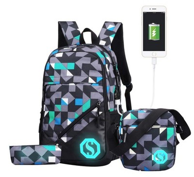 Teenage Boy Girl Unisex 20L Multifunctional School Bag Backpack Set Mark