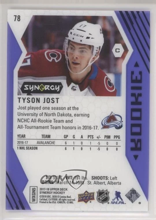 2017-18 Upper Deck Synergy Rookie Purple Tier 2 Rookie Tyson Jost #78 Rookie RC - Image 2 of 2