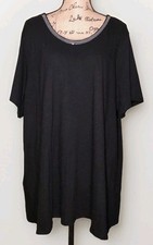 Avenue - Túnica manga corta escote lentejuelas negro 100 % algodón - Para mujer 30/32