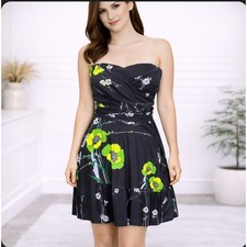 Free People Strapless Mini Dress Small Floral Smocked Belt Boho Cruise Beach